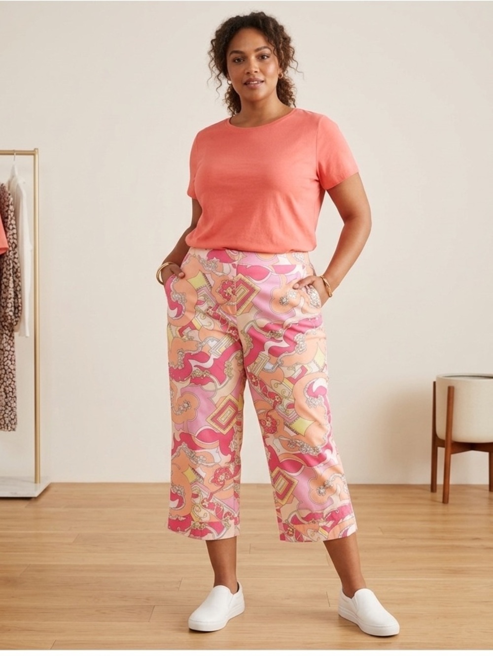 Multicolor Trousers with pink and orange paisley design -similar to Pucci